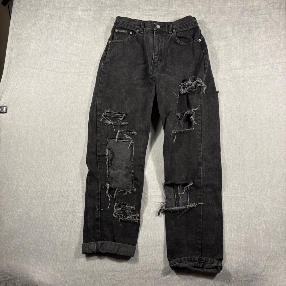 Vintage Calvin Klein Jeans Black Distressed High Waist Straight Leg USA Made 10